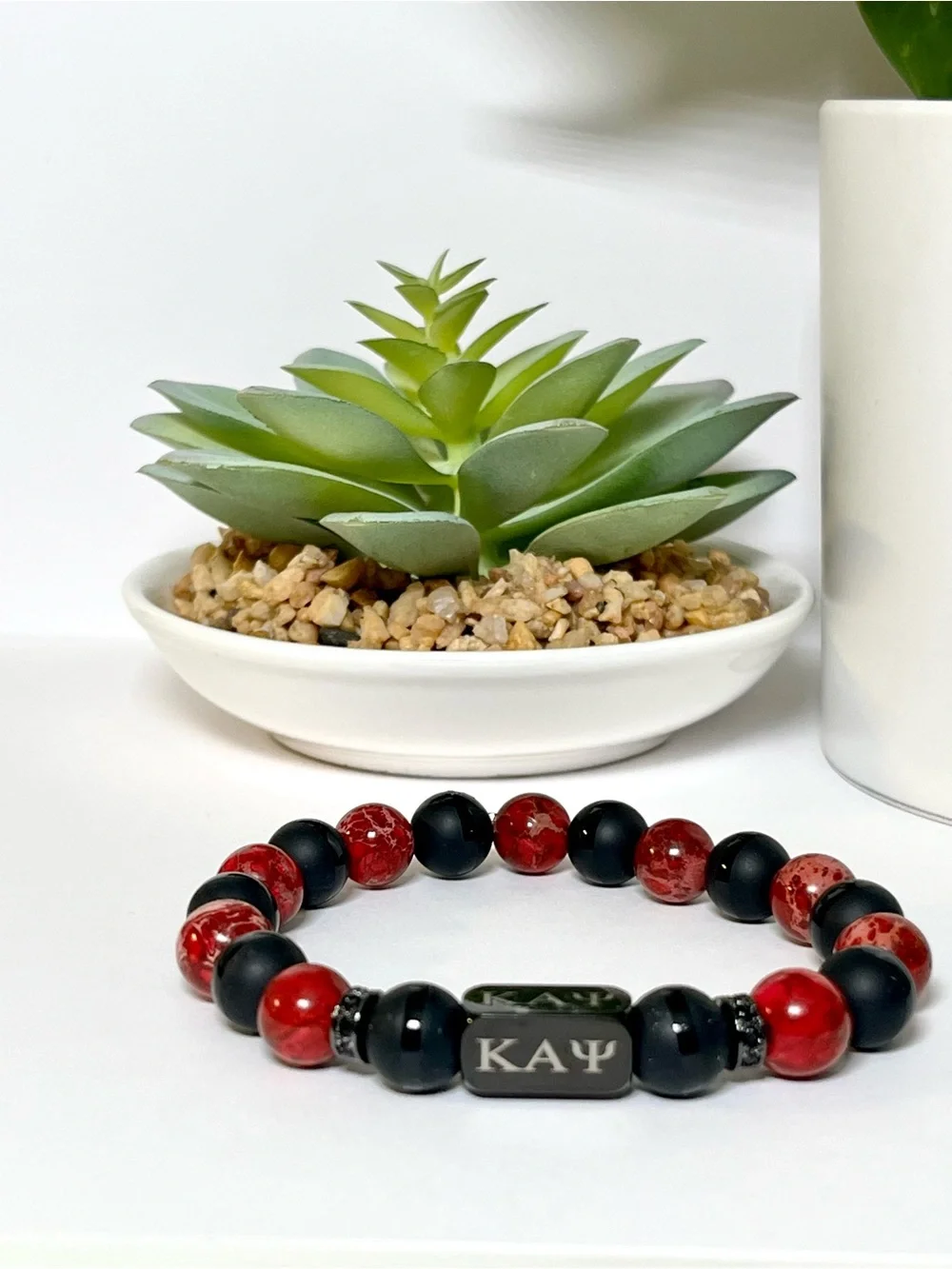 Kappa Alpha Psi Bracelet - Red Jasper & Black Onyx Beaded Stretch Bracelet